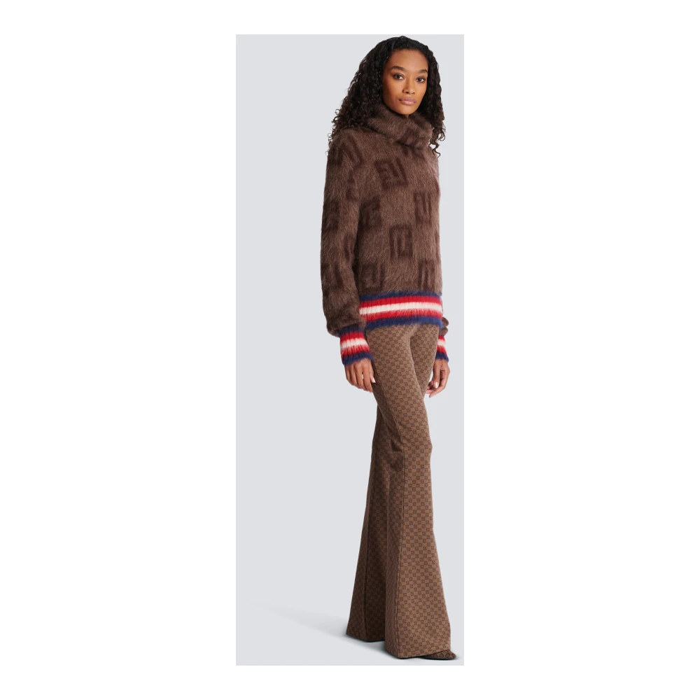 Balmain Geborstelde mohair trui met monogramprint Brown Dames