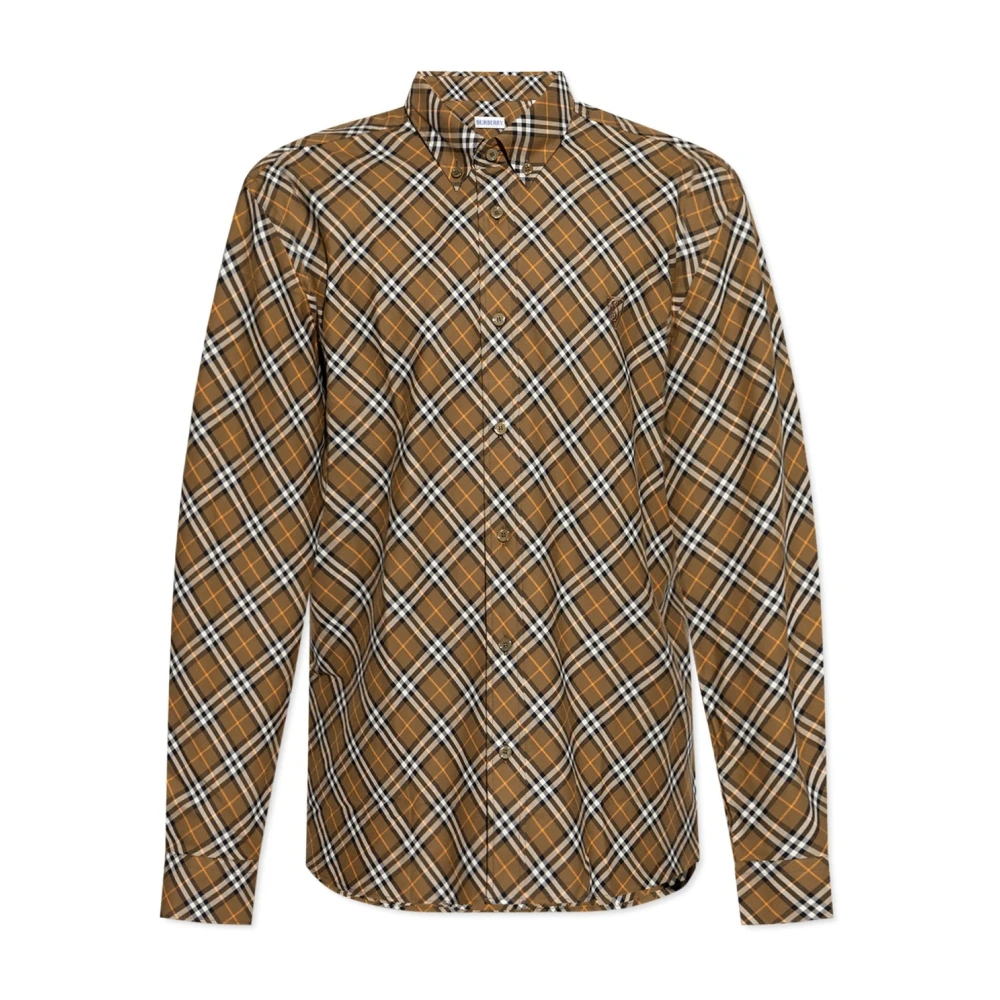 Burberry Men's Brown Casual Shirts, S, Checked Cotton Shirt Aw24