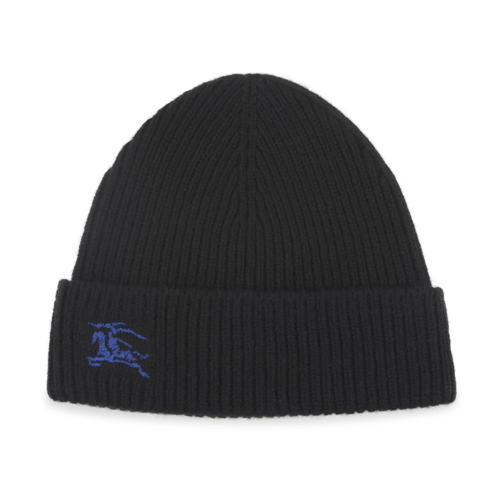 Burberry Women's Black Cashmere Knit Hat With Equestrian Knight Design