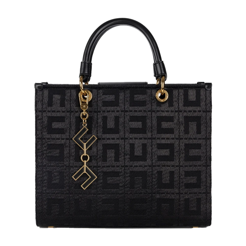 Elisabetta Franchi Chique Jacquard Handtas met Gouden Accenten Black Dames