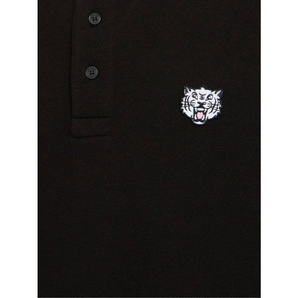 Kenzo Zwarte Poloshirts Voorkant Knoop Korte Mouwen Black Heren