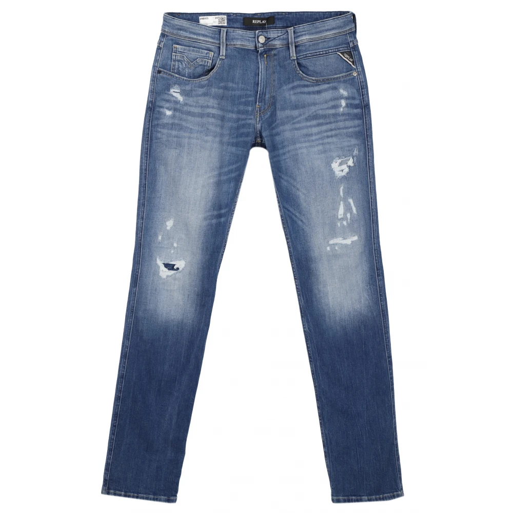 Replay Blauwe 5-pocket heren jeans met destroyed details Blue Heren