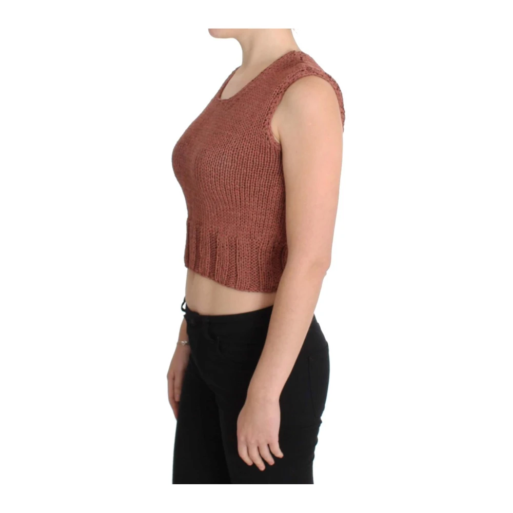 Pink Memories Rode Gebreide Crop Top Trui Red Dames