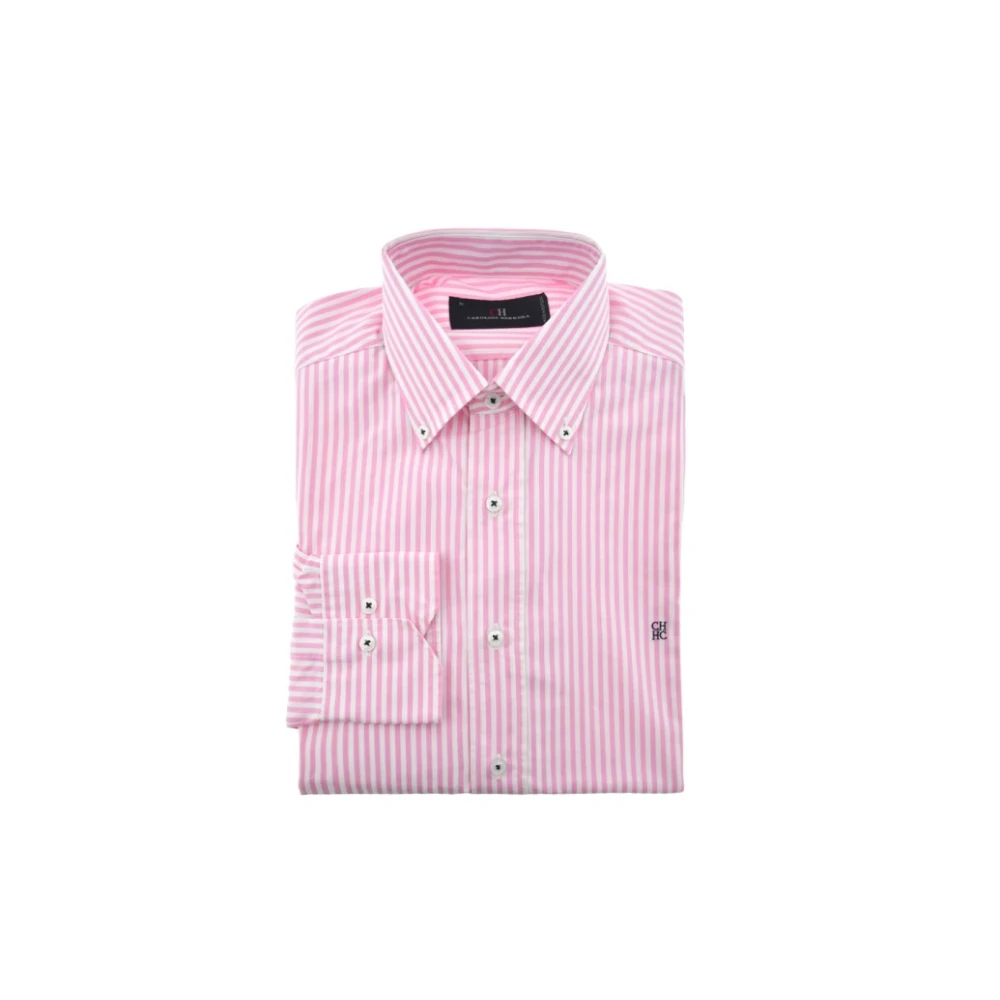 Carolina Herrera Gestreepte Roze en Witte Shirt Pink Heren