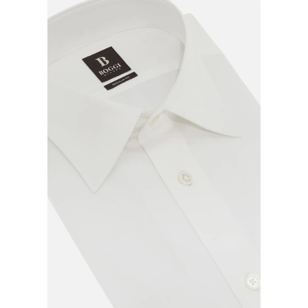 Boggi Milano Regular Fit Katoenen Twill Overhemd White Heren