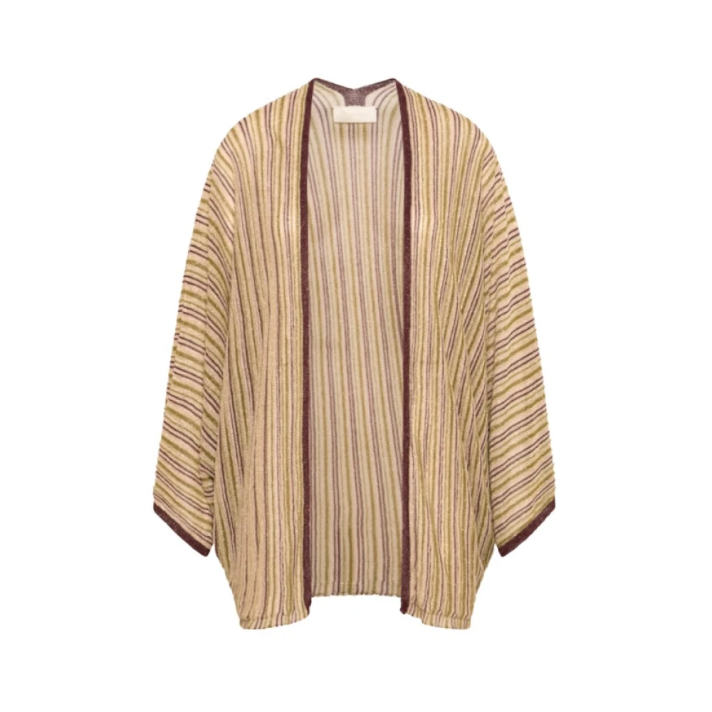 Momoni Gestreepte Lurex Cape Stijl Gilet Beige Dames