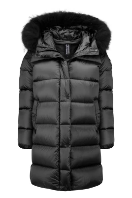 Lång dunjacka i glansig nylon med ciré-finish
