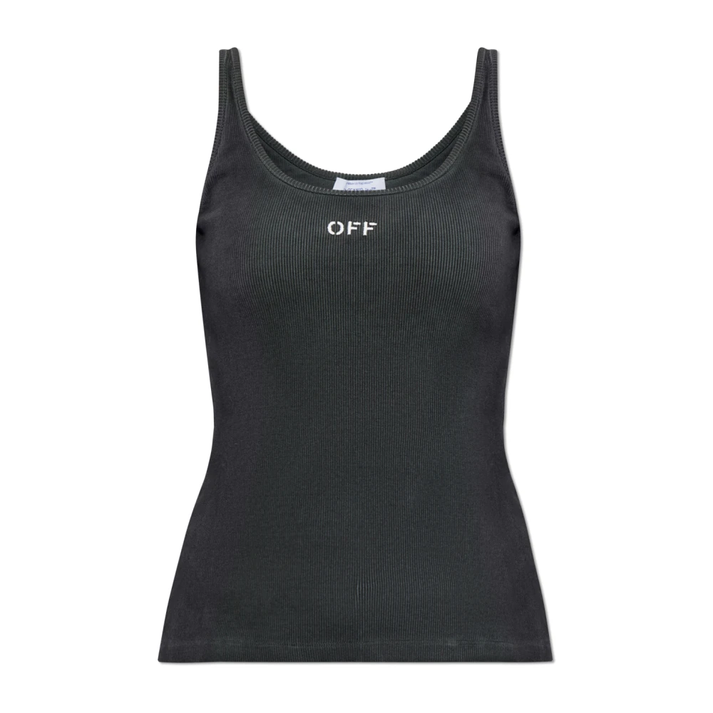 Off White Geribbelde top met logo Black Dames