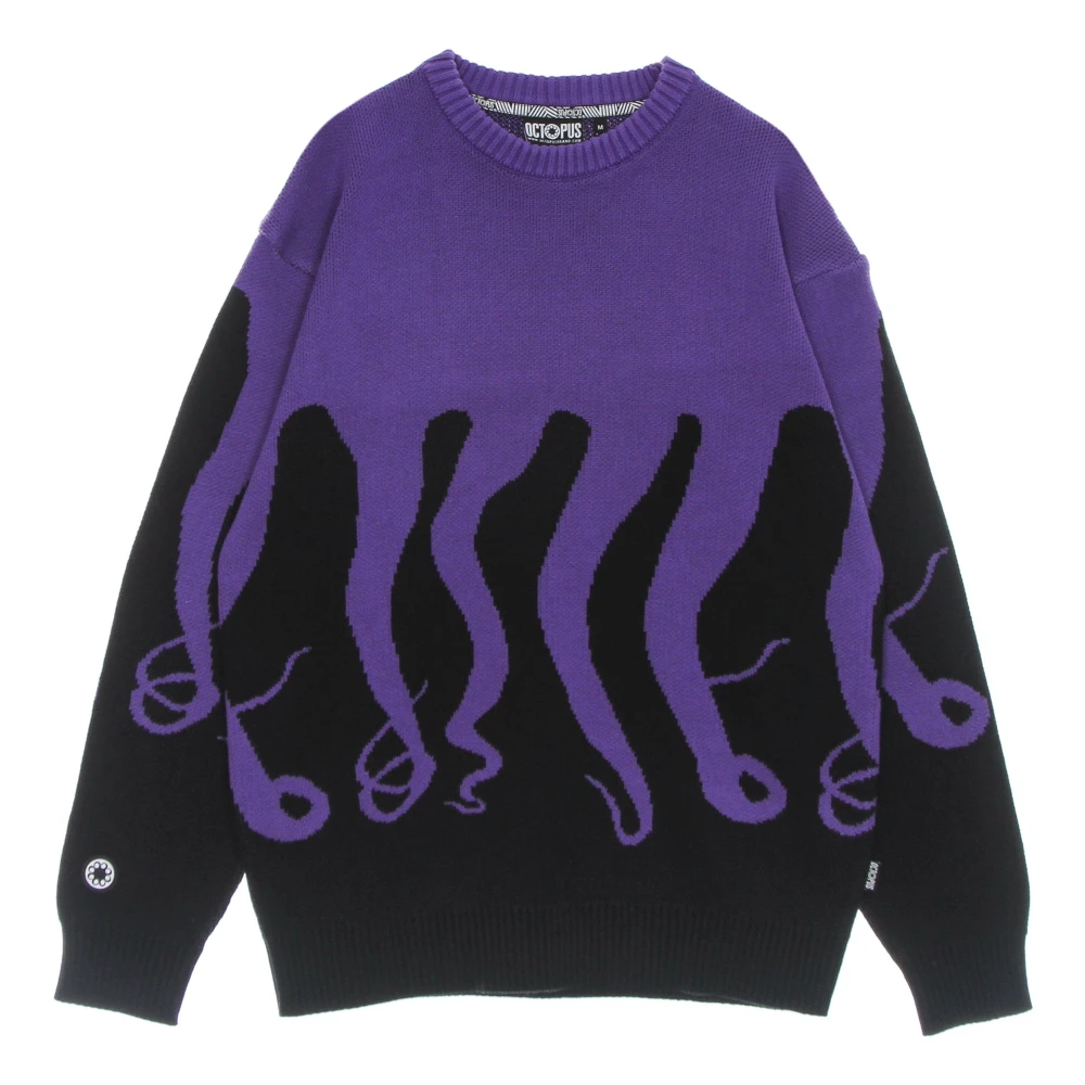 Octopus Svart Crewneck Tröja Bläckfisk Broderi Multicolor, Herr