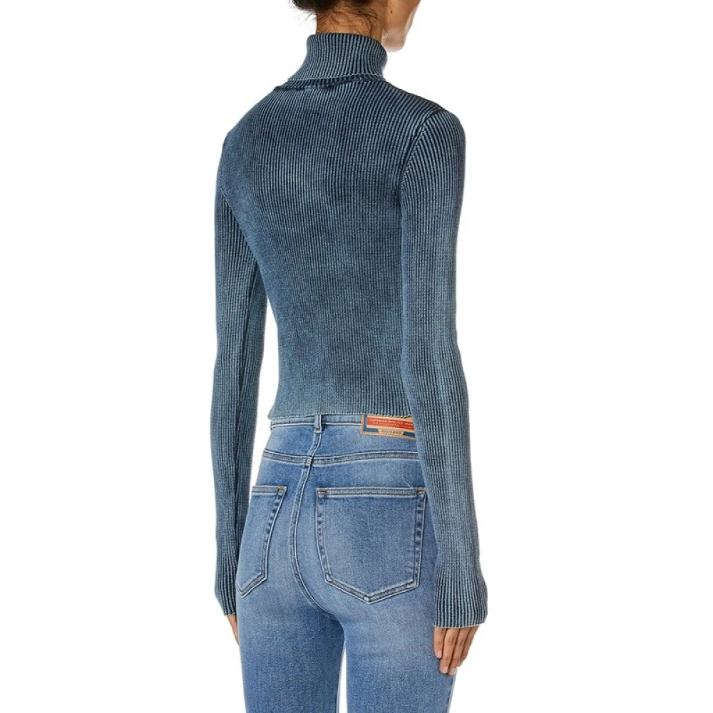 Diesel Donkerblauwe Ribgebreide Top met Rolhals Blue Dames