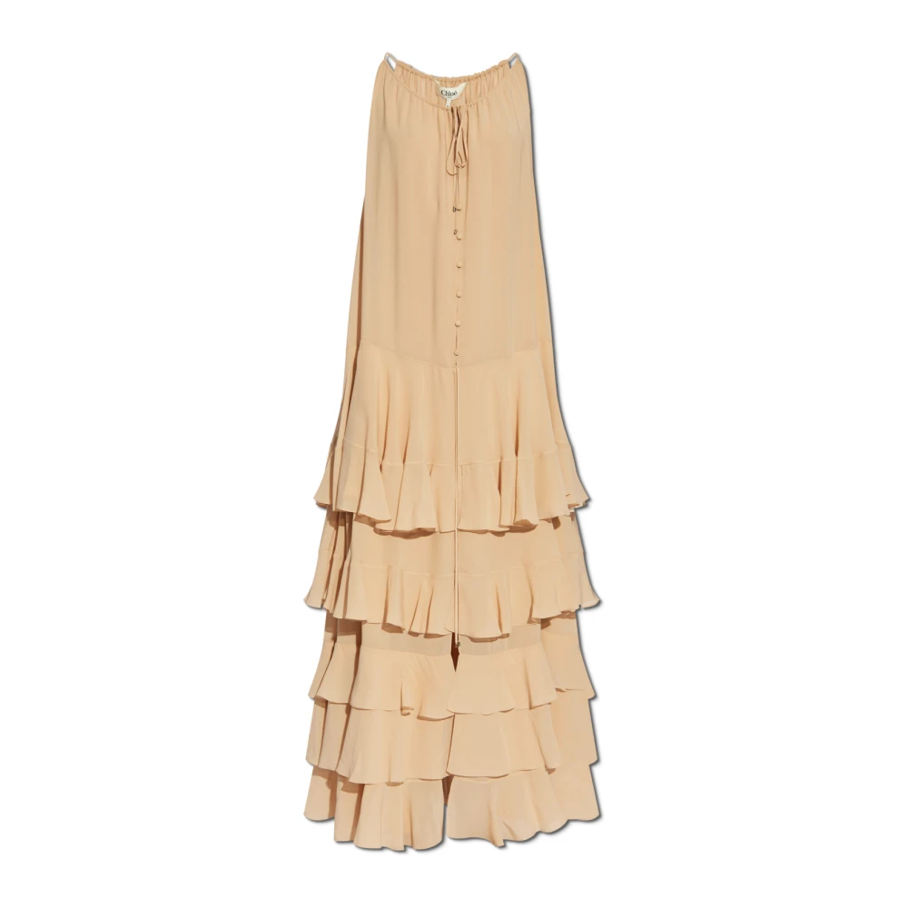 Chloé Zijden jurk met ruches Beige Dames
