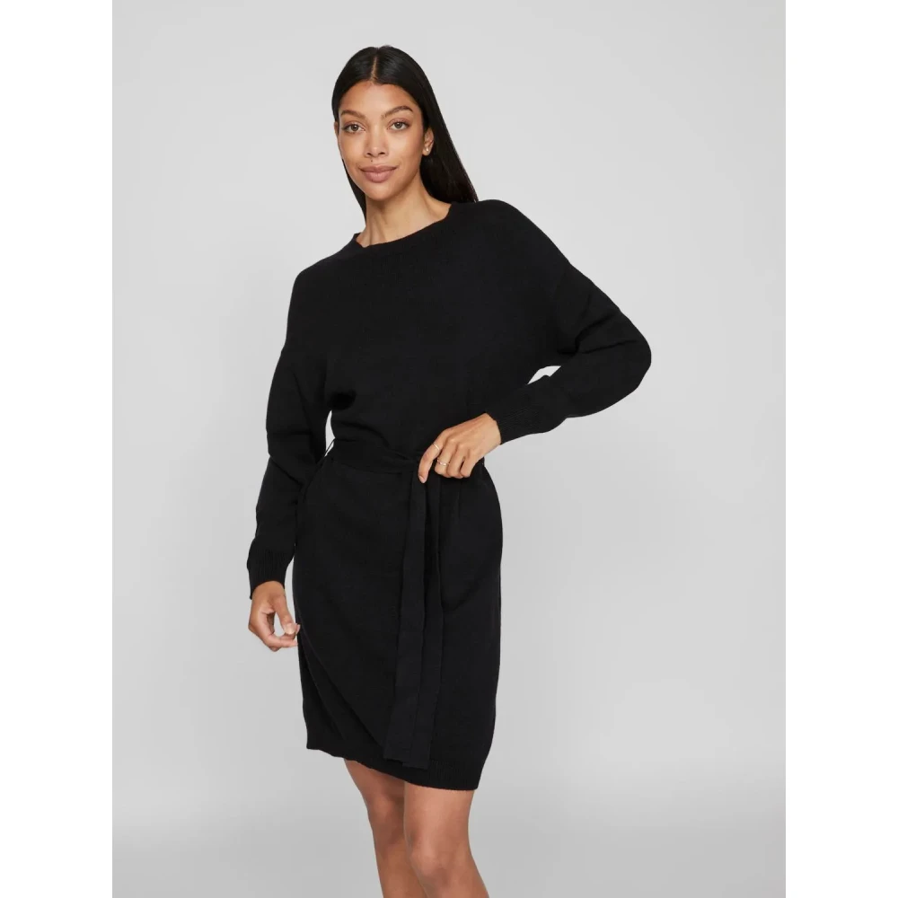 Vila Jurk met lange mouwen en tailleband Black Dames