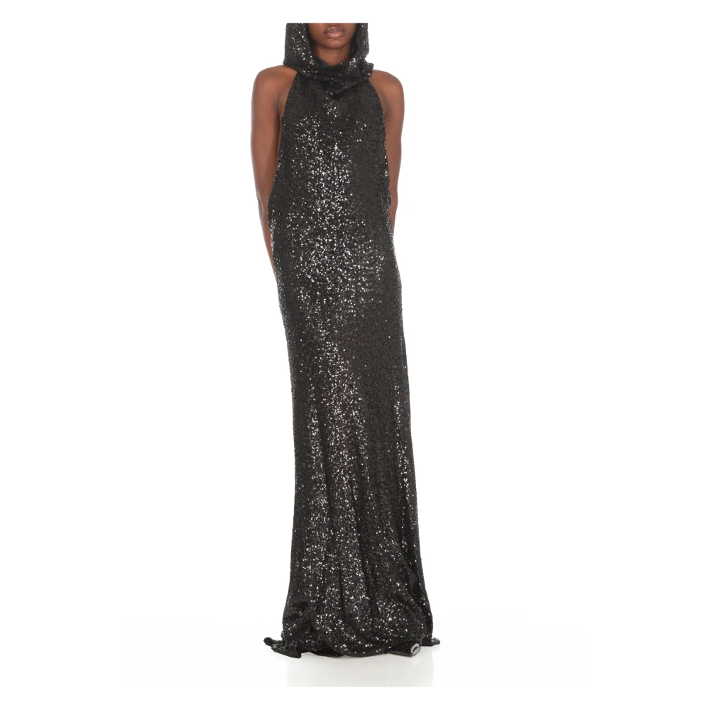 pinko Zwarte Paillettenjurk Rechte Hals Mouwloos Black Dames