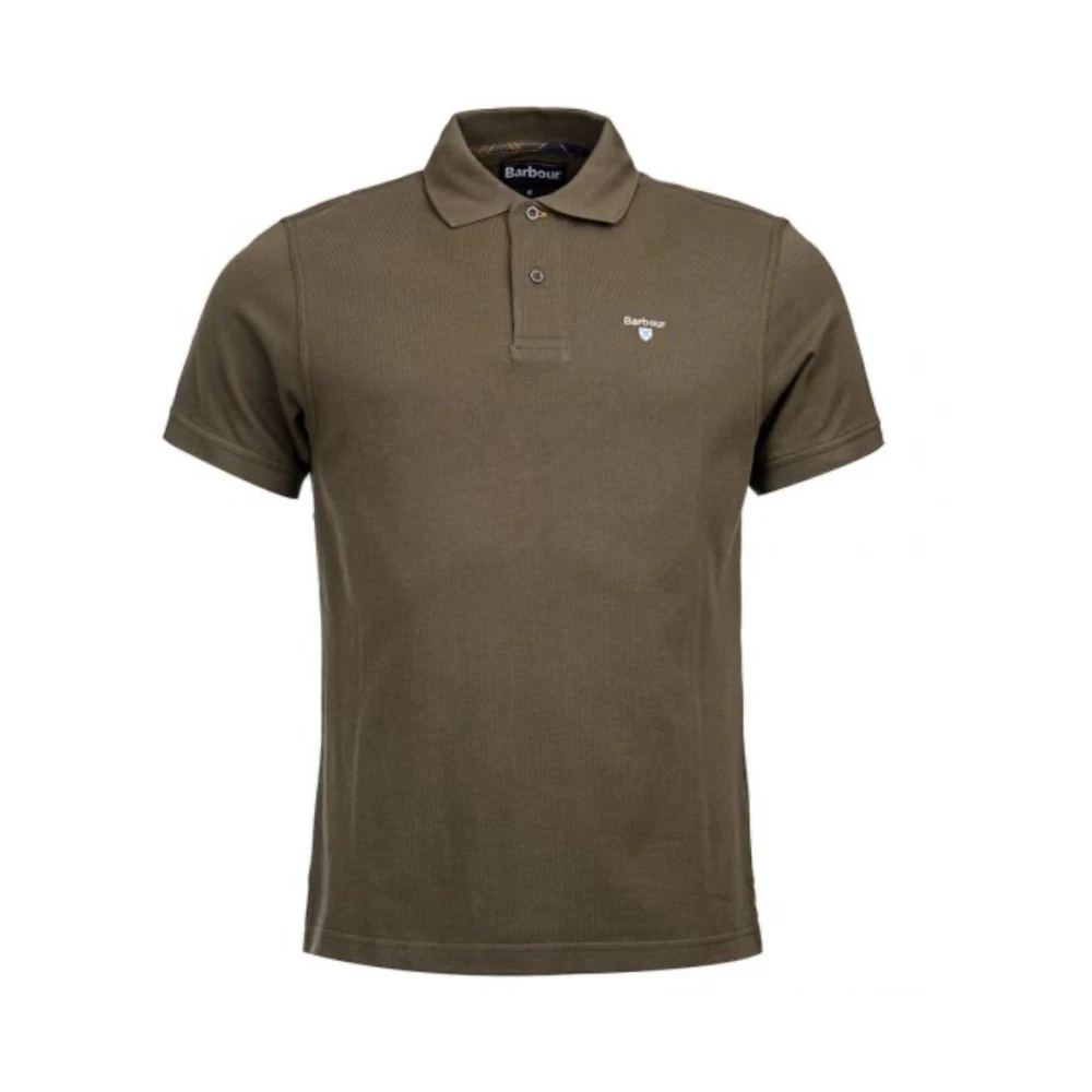 Barbour Men's Green Tartan Trim Piquet Polo Shirt
