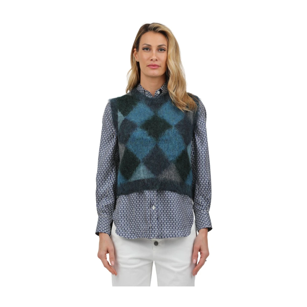Alpha Studio Mouwloze Diamantpatroon Top Multicolor Dames