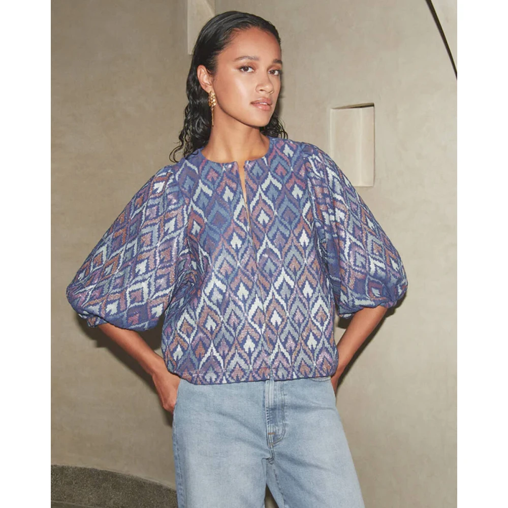 By-Bar Korte Mouw Mauri Blouse Blue Dames