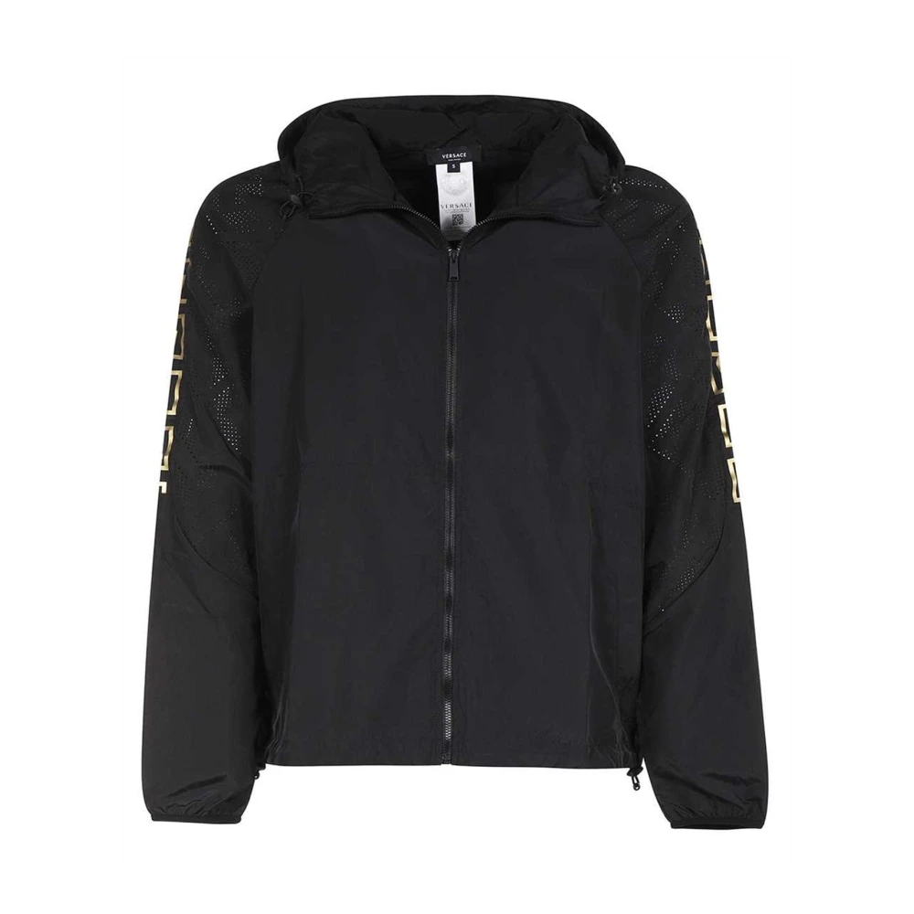 Versace Men's Black Zip-Throughs,, Perforated Jacket With Drawstring Hood Small
