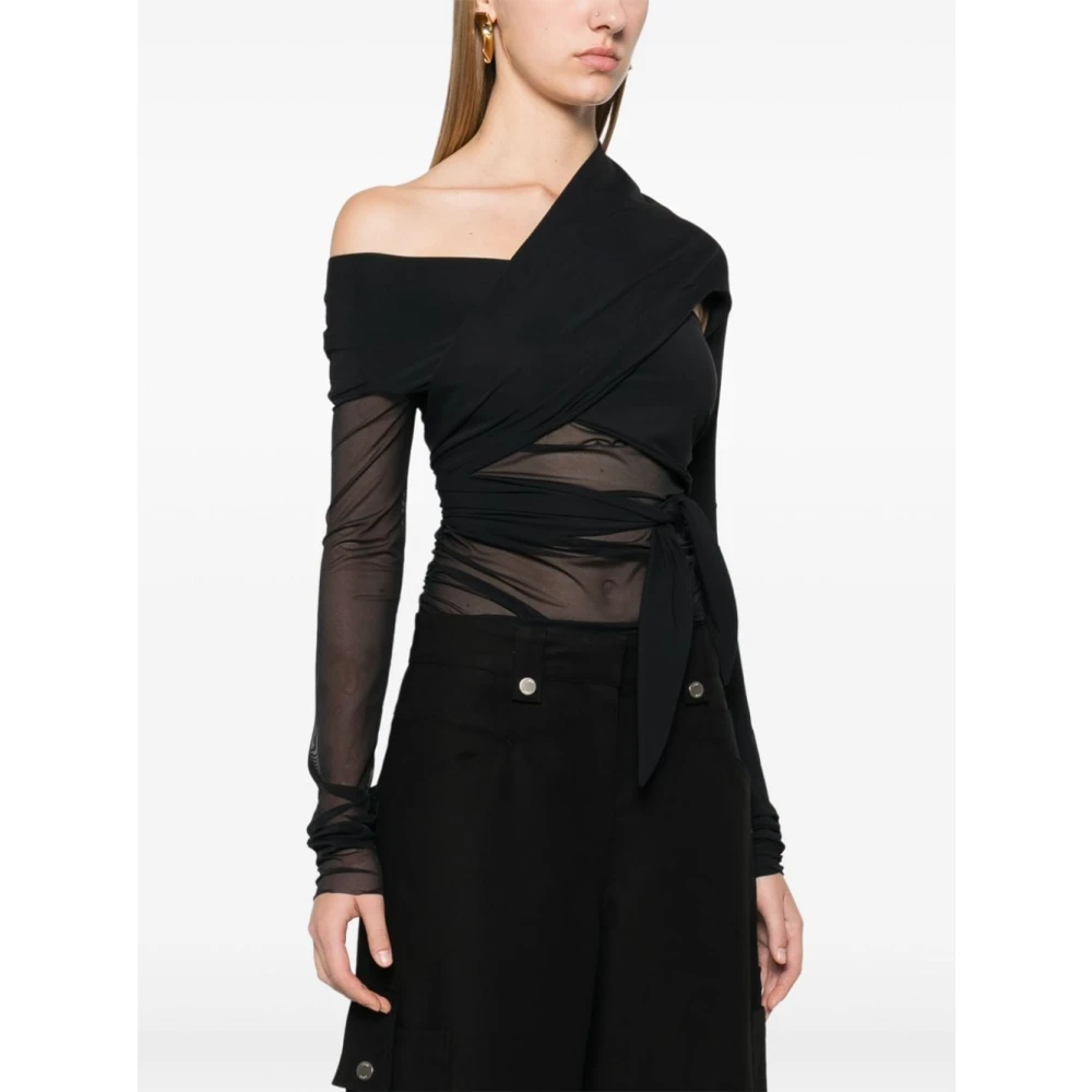 Amazuin Draped Top met Tulle Intarsia Black Dames