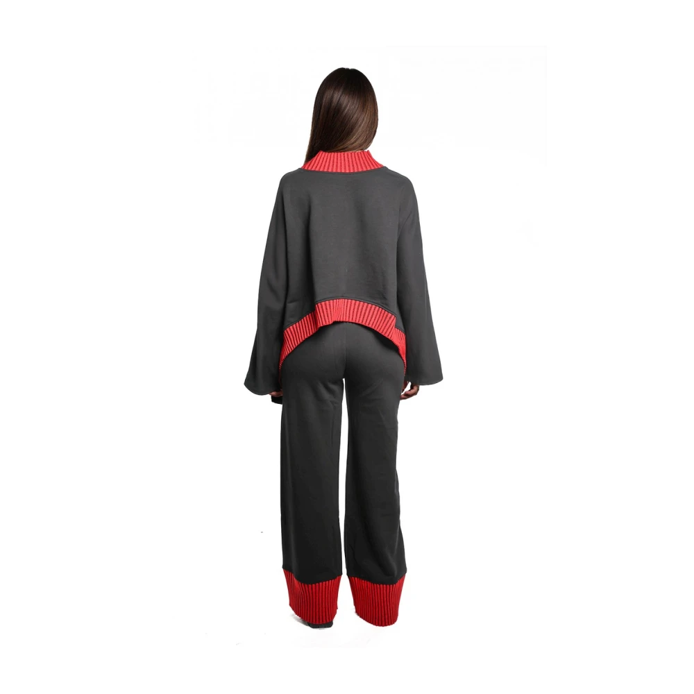 Jijil Rode en zwarte katoenmix broek Black Dames