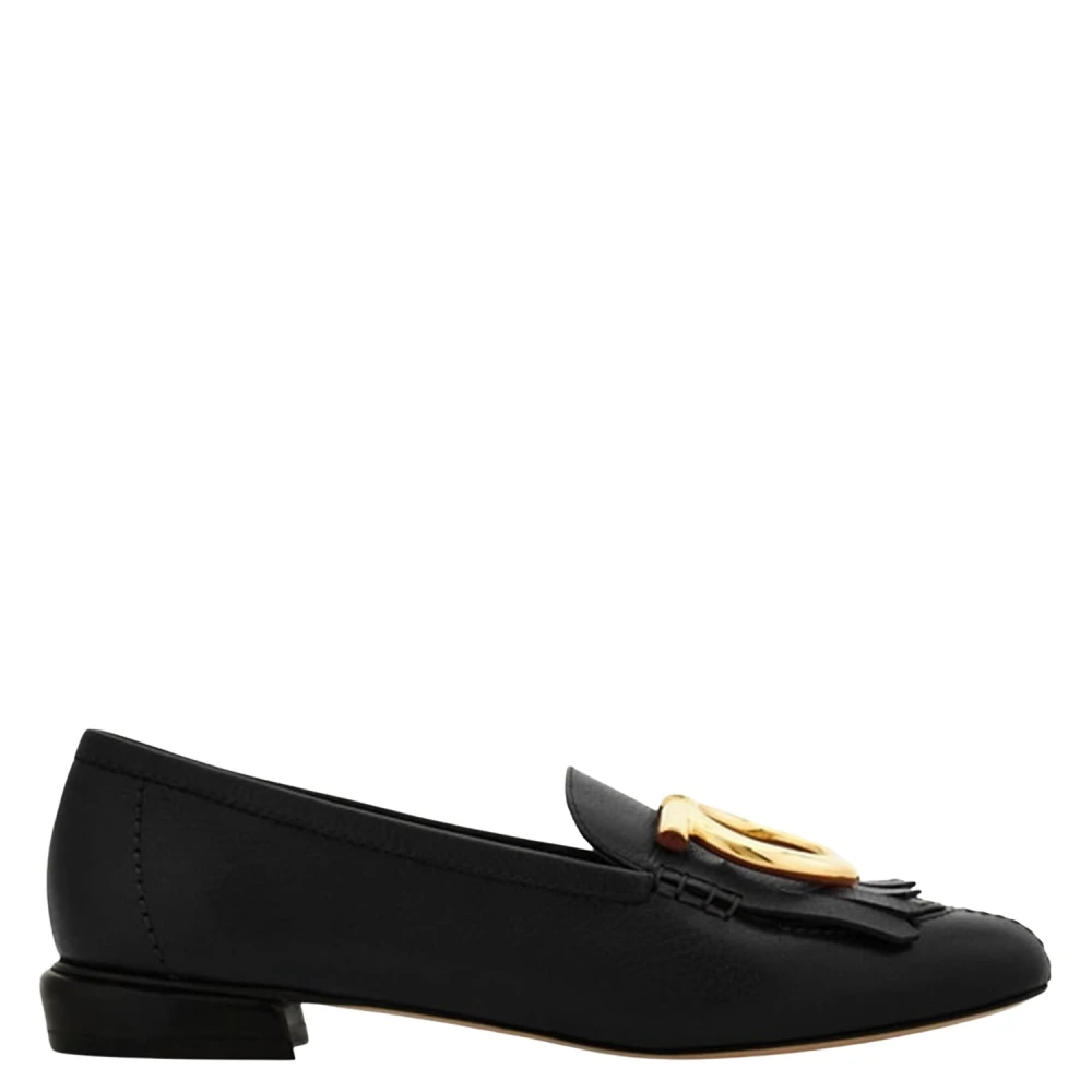 Ferragamo Women's Black Pumps, 7 Uk, Silvy Loafers With Leather Fringe Detail
