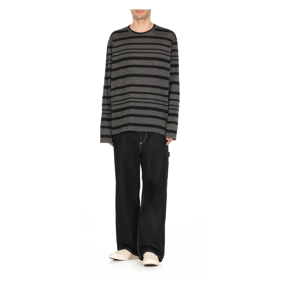 Junya Watanabe Gestreept wol T-shirt en Polo Gray Heren