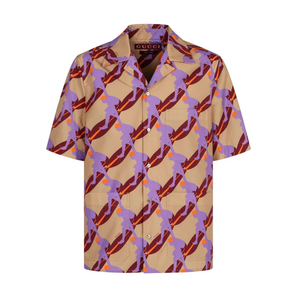 Gucci Beige Geometriskt Mönstrad Kortärmad Skjorta