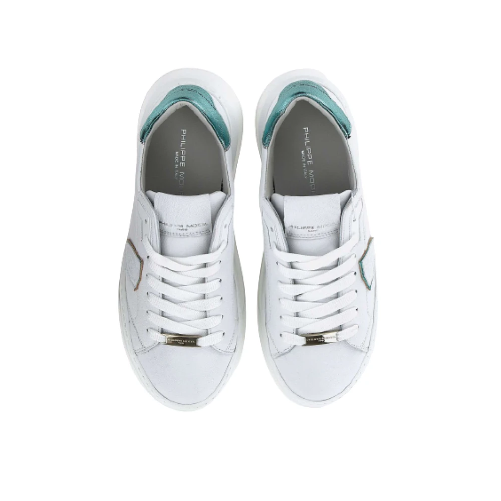 Philippe Model Metallic Wit Blauw Leren Sneakers Ss23 White Dames