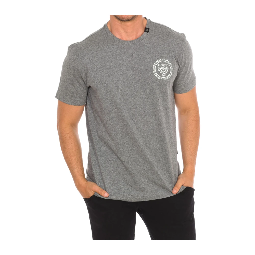 Plein Sport Men's Gray Training T-Shirts & Tops, M, Short Sleeve T-Shirt With Brand Print