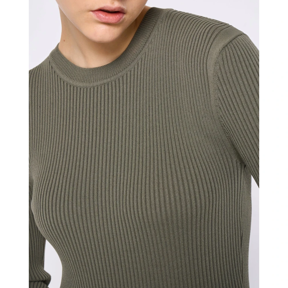 Silvian Heach Geribbelde midi jurk met ronde hals Green Dames