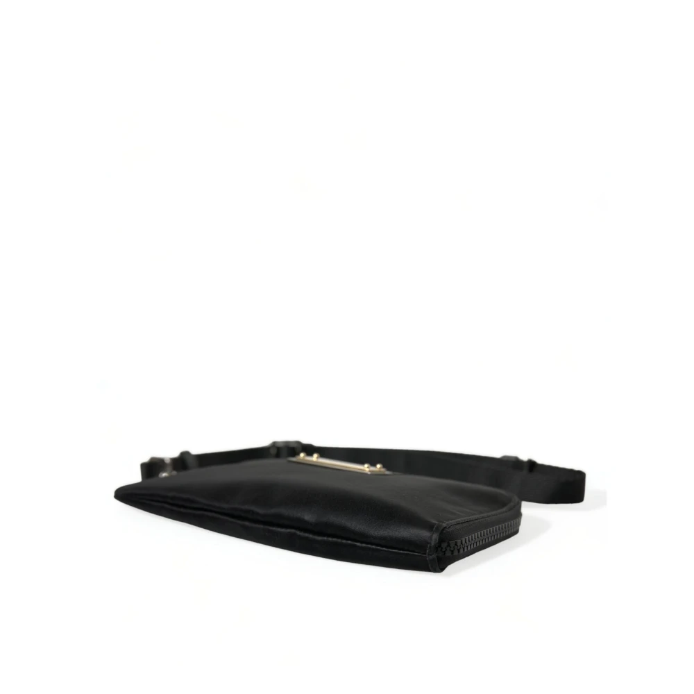 Dolce & Gabbana Elegante zwarte nylon-ledertas met zilveren details Black Dames