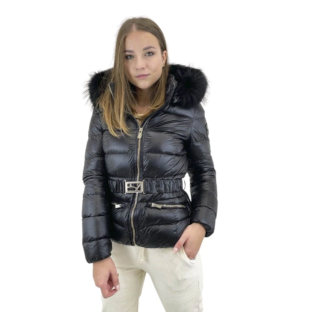 YES ZEE Zwarte gewatteerde jas met afneembare bontkraag Black Dames