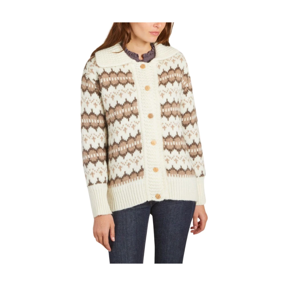 Jacquard Ull Cardigan med Utvidet Krage