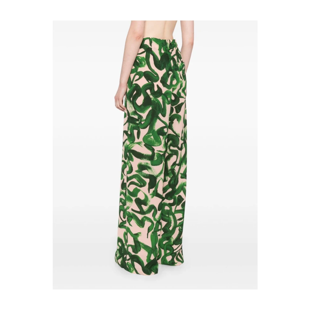 Dries Van Noten Abstracte Kwaststreek Wijde Broek Green Dames