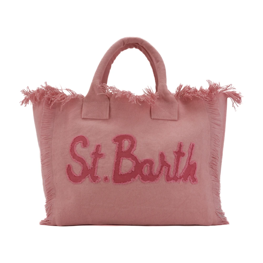 MC2 Saint Barth Canvas Shopper Väska med Fransade Kanter Pink, Dam