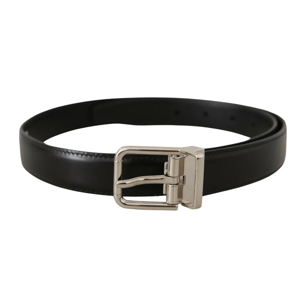 Dolce & Gabbana Men's Black Engraved Metal Buckle Leather Belt