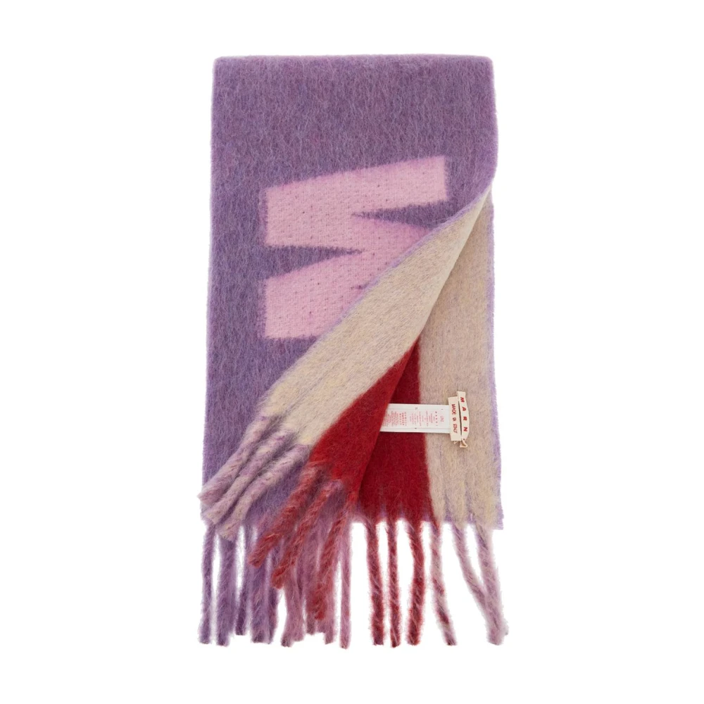 Marni Maxi Logo Wol Mohair Sjaal Purple Dames