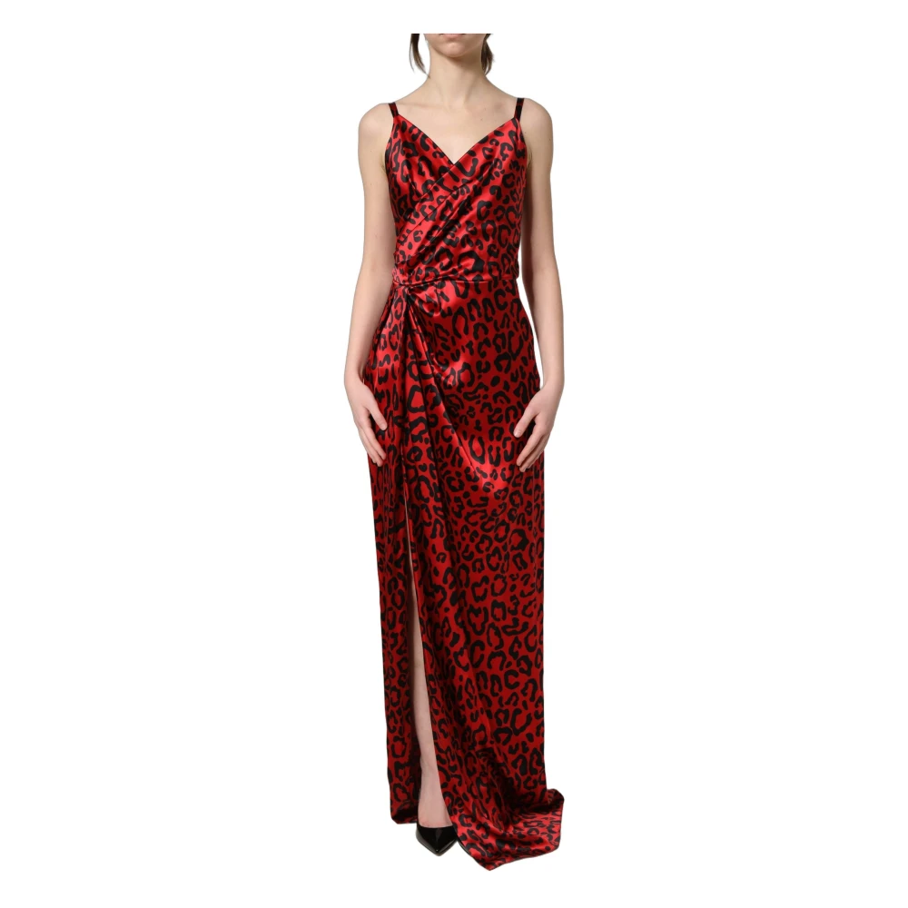 Dolce & Gabbana Women's Red Leopard Draped Sleeveless Maxi Dress - Gowns - 3XS - Dresses