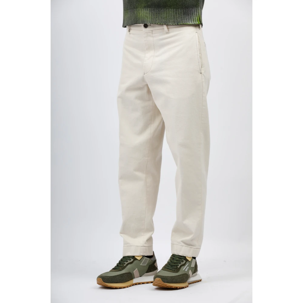 Berwich Wijde Pijp Katoenen Broek Plat Voorpand Beige Heren