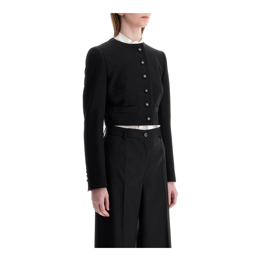 Dolce & Gabbana Zwarte wollen blazer met logoknopen Black Dames