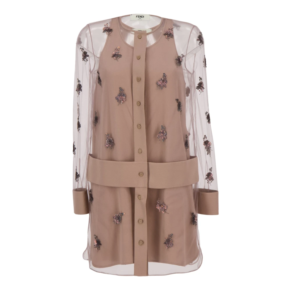 Fendi Women's Pink Floral Embroidered Tulle Dress - Short Dresses - Xs - Dresses