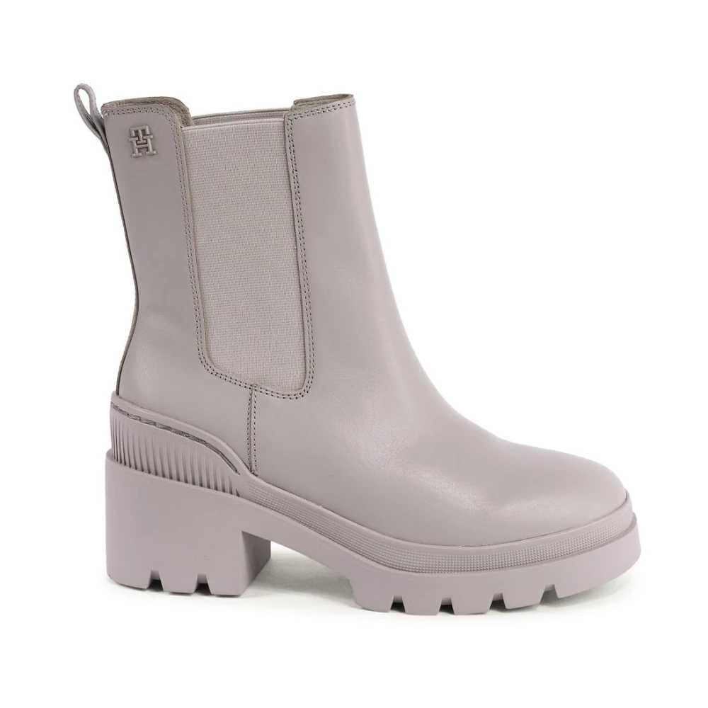Tommy Hilfiger Women's Gray Heeled Boots, 9 Uk, Grey Leather Ankle Boots