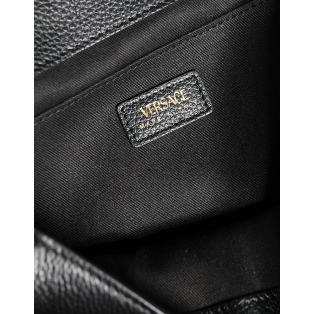 Versace Zwarte Korrelige Leren Schoudertas Black Dames