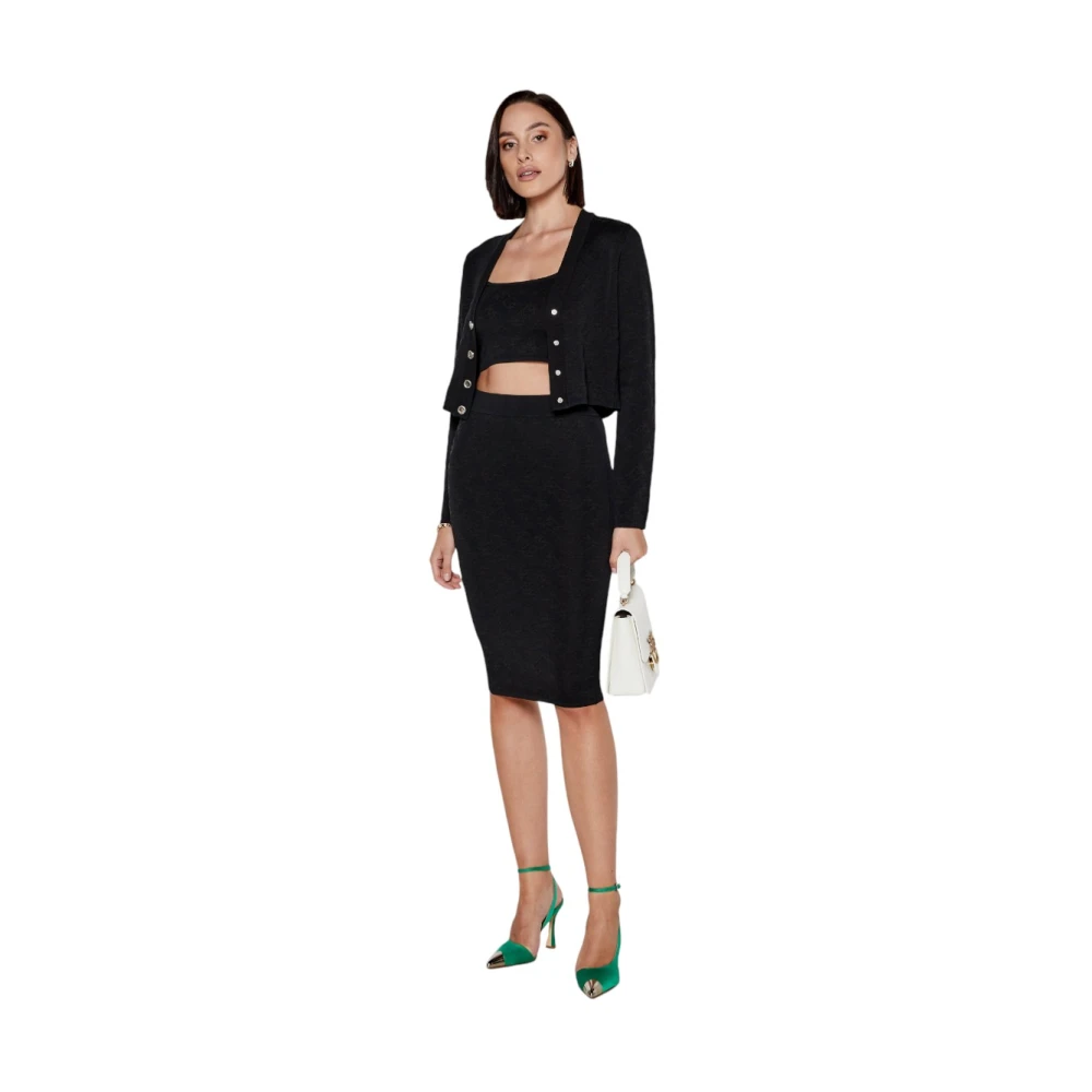 pinko Love Birds Logo Zwarte Midi Rok Black Dames
