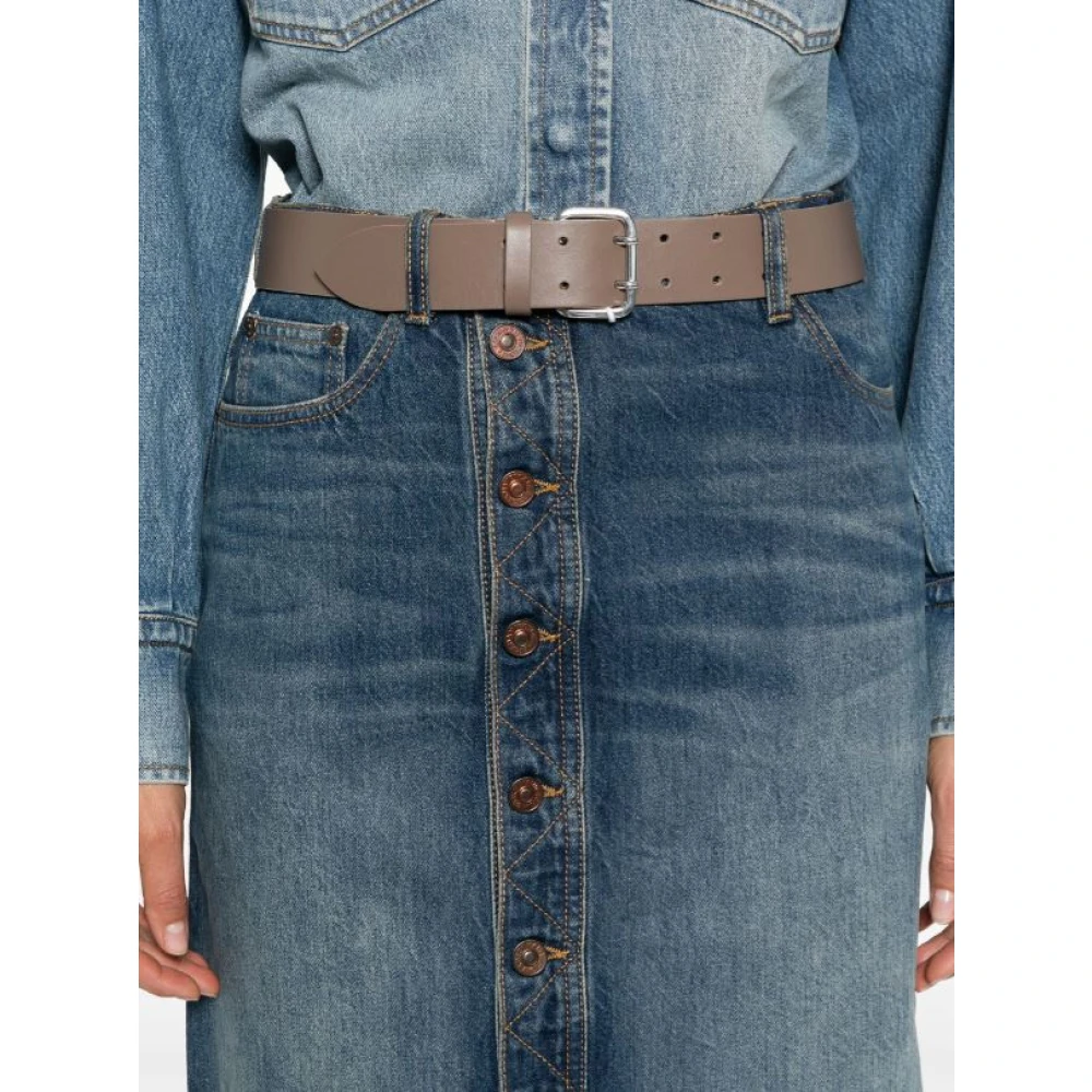 Victoria Beckham Whiskered Denim Midi Rok met Split Blue Dames