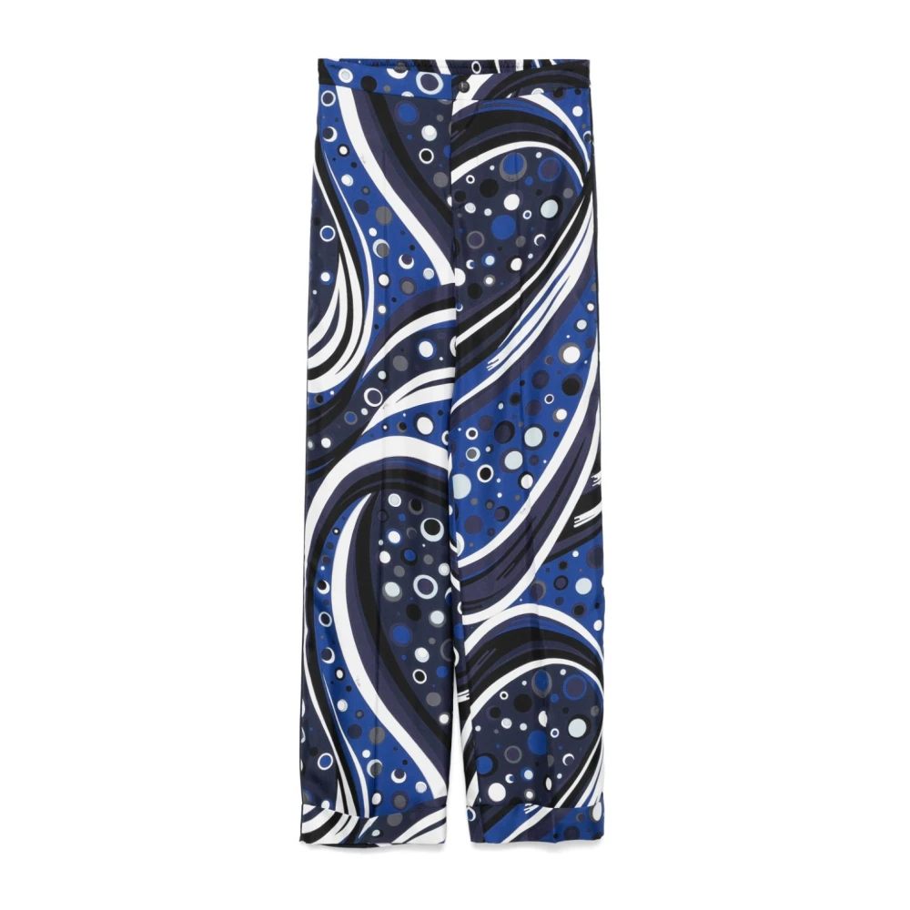 EMILIO PUCCI Blauwe Fontane Print Zijden Broek Multicolor Dames