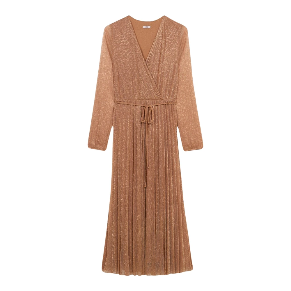 Oltre Geplooid Lurex Jurk Beige Dames