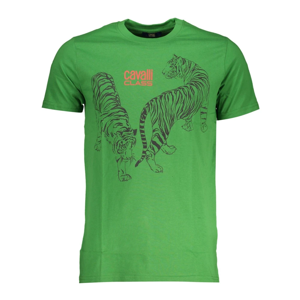 Cavalli Class Groene T-shirt met korte mouwen en logo print Green Heren