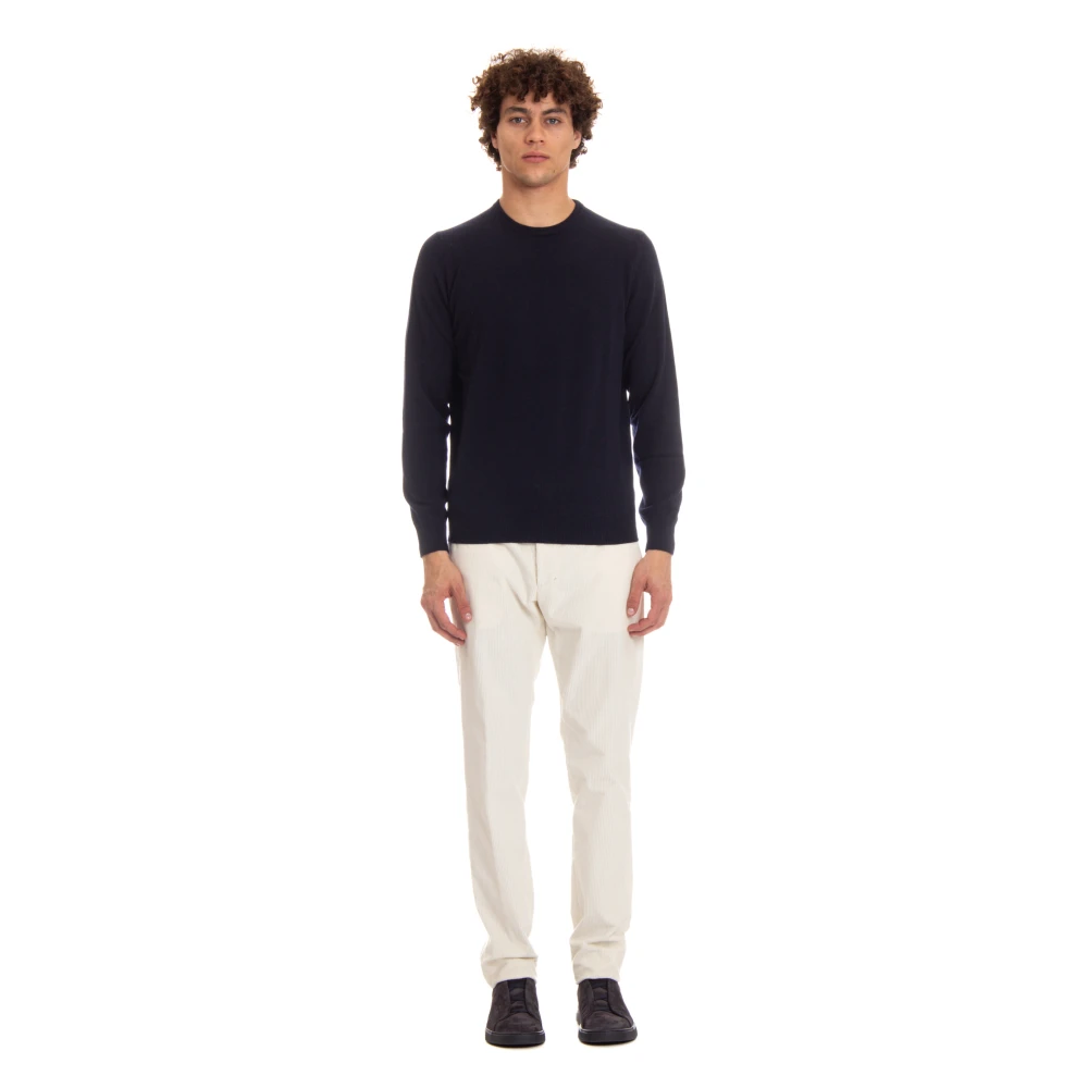 Colombo Blauwe Cashmere Trui Zig-Zag Patroon Blue Heren