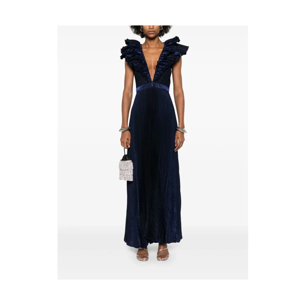 L'idée Ocean Blue Gerimpelde V-Hals Jurk Blue Dames
