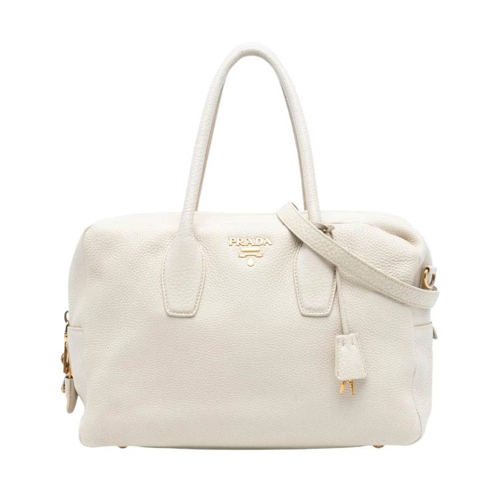 Prada Vintage Women's White Pre-Owned Structured Leather Satchel